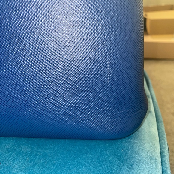 Prada Blue Saffiano Leather Double Twist Lock Cuir Twin Top Handle/Satchel - Picture 14 of 16